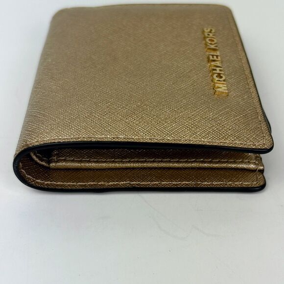Michael Kors Jet Set Set Slim Saffiano Leather Wallet Gold Metallic Folding Card - Picture 5 of 8